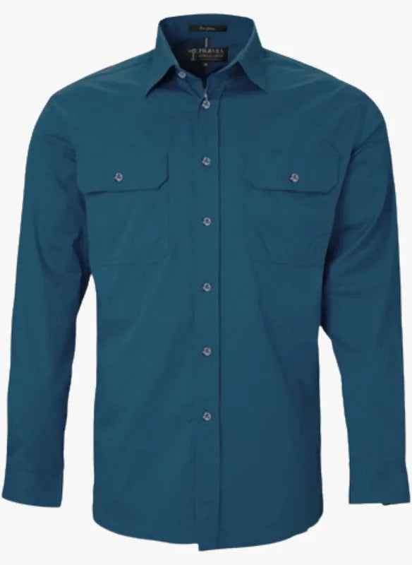 Men’s Embroidered Open Front Long Sleeve Work Shirt